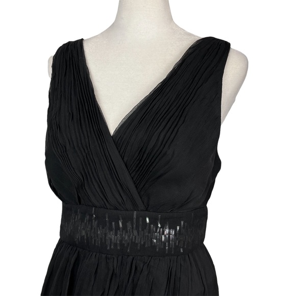BCBGMaxAzria Black 100% Silk Bubble Skirt Cocktail Dress w/ Beaded Waist Sz 6 - Picture 3 of 17